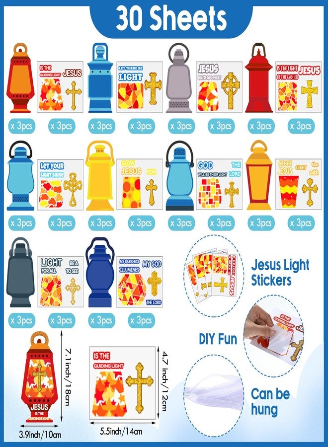 Resholder 30 Sets Christian Crafts Jesus Is The Lights Stickers Bulk Bible Verse Religious VBS Craft for Kids Cross Ornaments DIY Oil Lamp Card Kit for Summer Classroom Home Sunday School Party Favors - Image 2